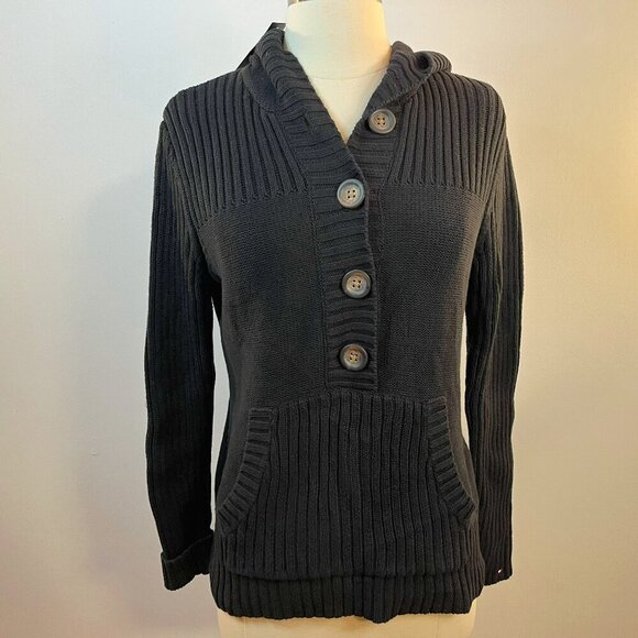 Tommy Hilfiger Women's Buttoned Knit Hooded Sweater - Size Medium - NWT - Picture 1 of 5